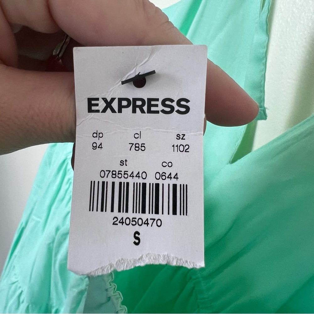 Express Green Halter V Neck Tiered Maxi Dress Mint Green NWT Small Fairy Garden - Picture 7 of 8